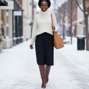 Vintage 1960s Black 100% Wool A Line Midi Skirt Womens XS Metal Zipper Mod